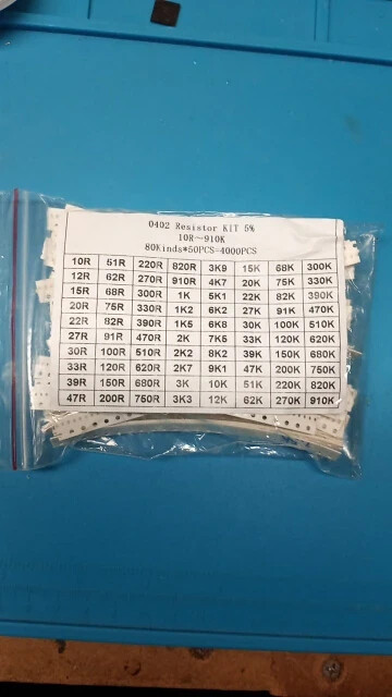 4000pcs 0402 SMD Resistor Kit Assorted Kit 10Ω - 910K Ω 5% 80 values X 50pcs