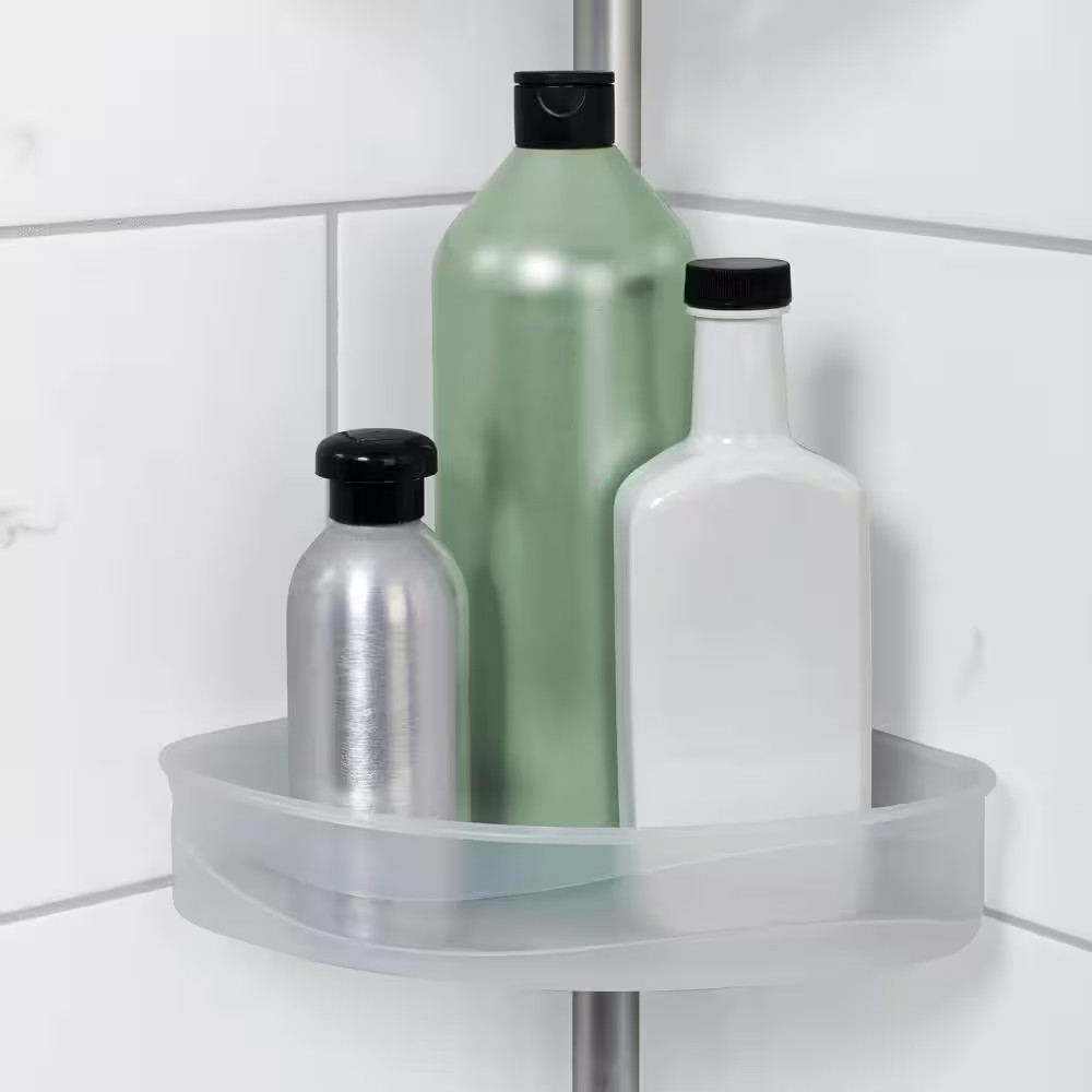 Tension Pole Rust Resistant Corner Shower Caddy in Satin Chrome