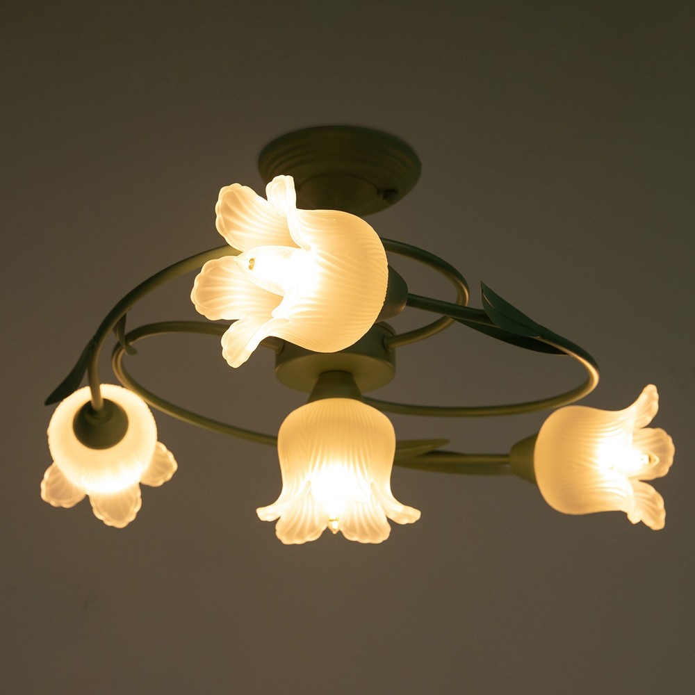 Mid Century Ceiling Light 4-Light Rounded Floral Shade Ceiling Chandelier