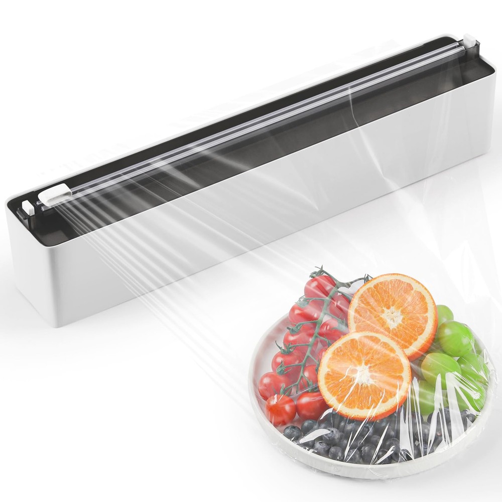 Magnetic Plastic Wrap Dispenser with Cutter - Practical Refillable Aluminum T...