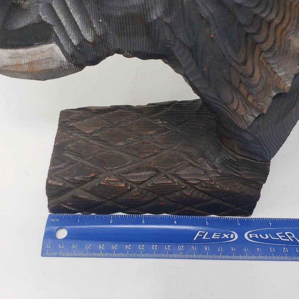 Hand Carved Solid WOOD Large Elephant Bookends Pyrography 9.5 inches tall