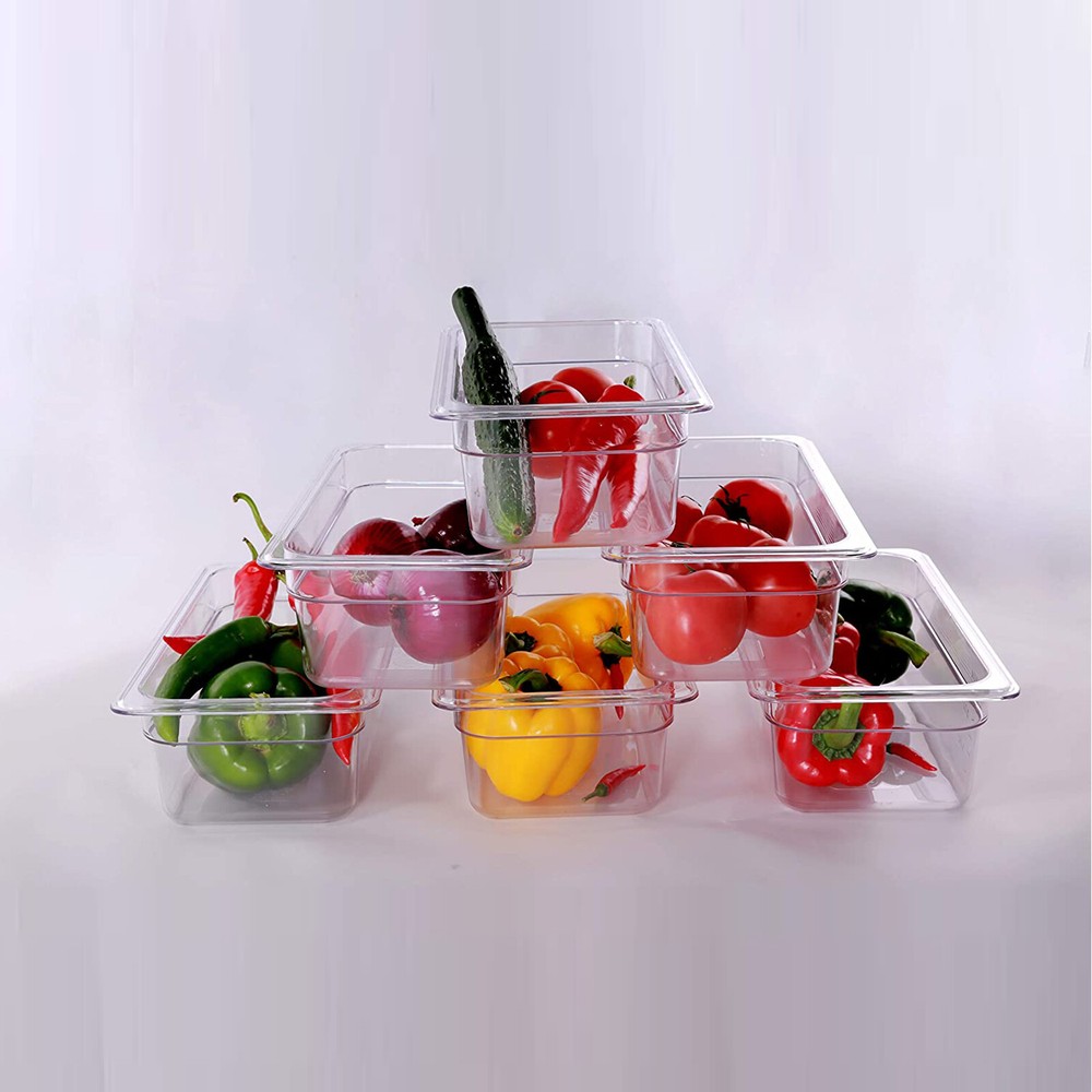 Hakka 6 Pack 1/3 Size Food Pan 2.5" Deep Polycarbonate Storage Prep Container