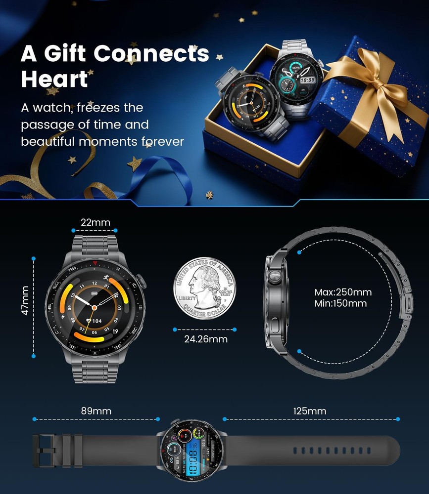 for Men with Android iOS,1.43" AMOLED Display Screen Bluetooth Calling Fitnes...