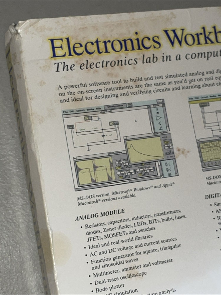 Electronics Workbench 3.0e 3.5" Disks Lab Computer Vintage PC Windows Software