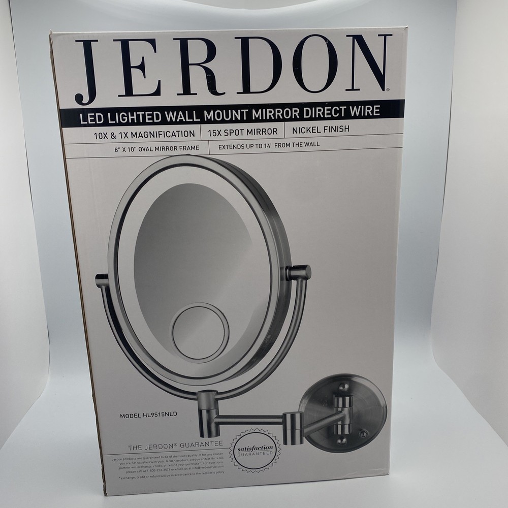 Two-Sided Wall-Mounted Makeup Mirror with Lights - Lighted Nickel Direct Wire