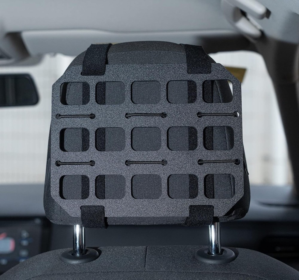 Car Headrest Organizer MOLLE Panel for Vehicle Seat Back EDC Pouch Tool black