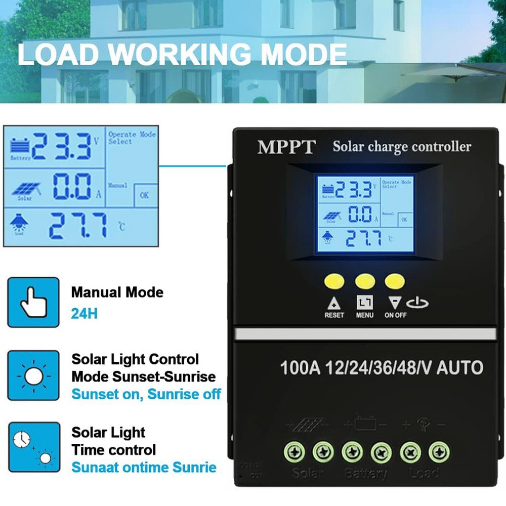 100A MPPT Solar Panel Charge Controller 12V/24V/36V/48V PV Battery Regulator LCD