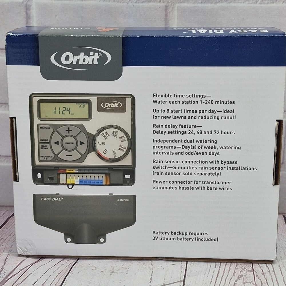 NIB Orbit Easy Dial 4-Station Sprinkler Timer Indoor Mount Controller 28964