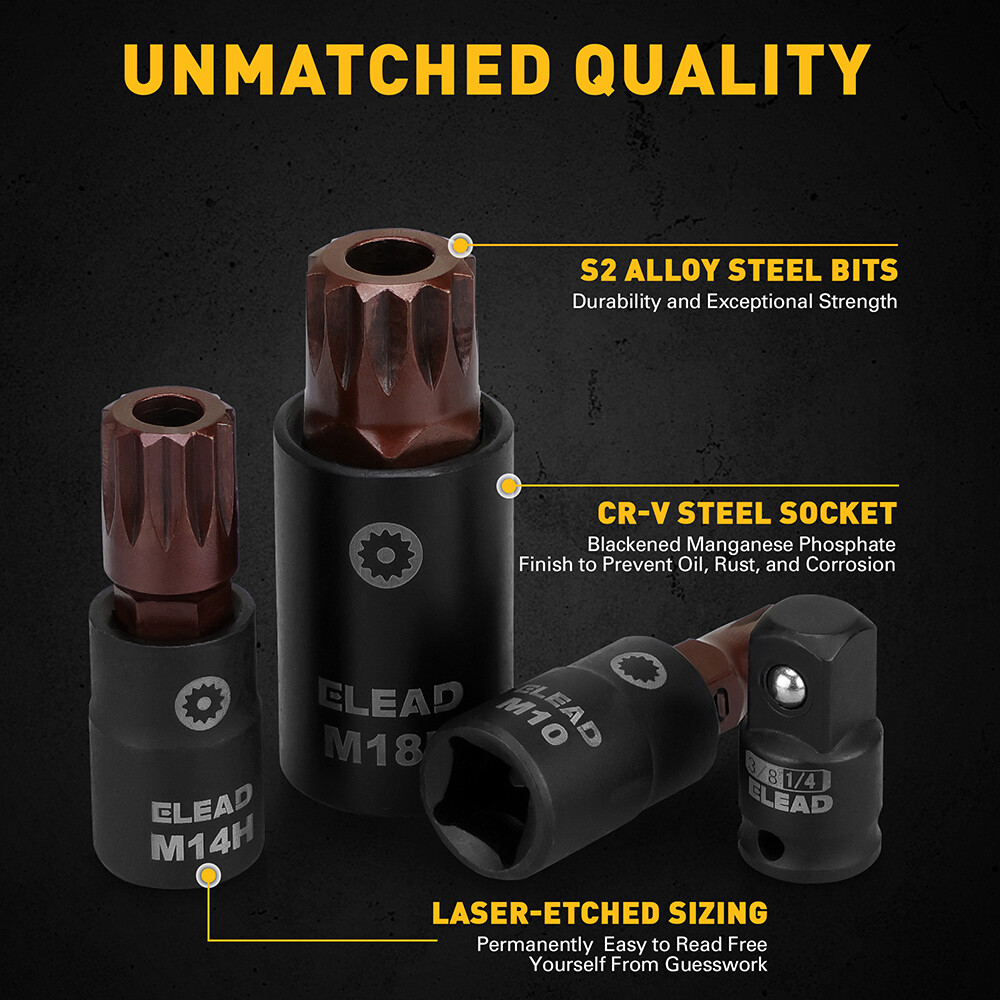 13Pc Torx Bit Socket Set Spline Star Impact Socket Set Adapter With Storage Case