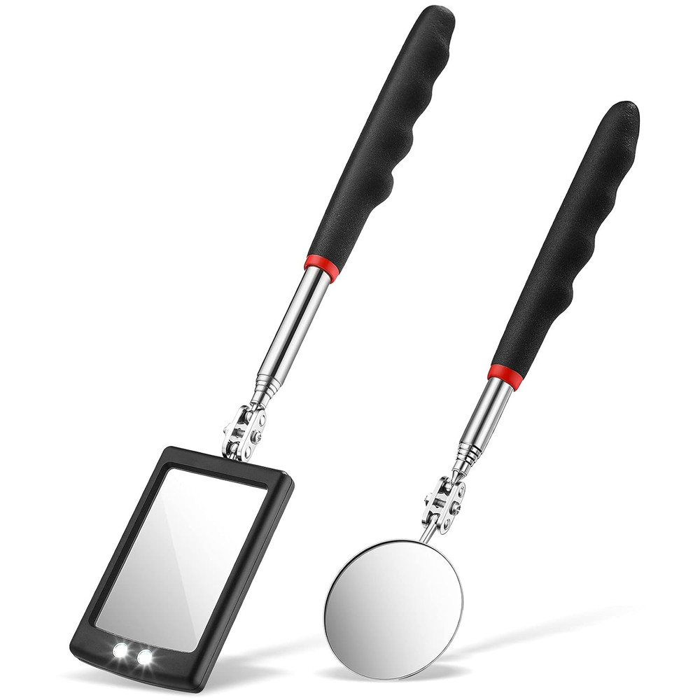 2 Pieces Lighted Telescoping Inspection Mirror Flexible Retractable...