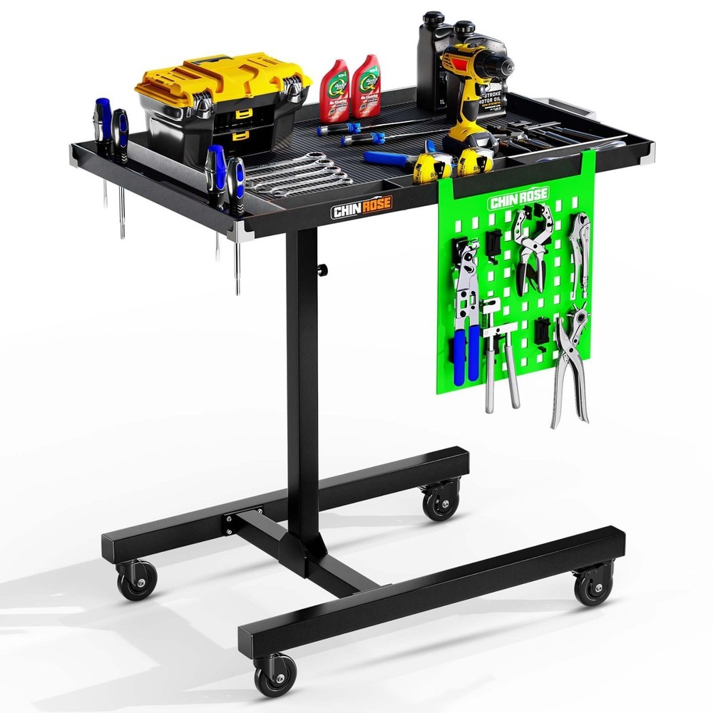 Rolling Tools Cart w/ Wheel Adjustable Height Mobile Work Table Adjustable Cart