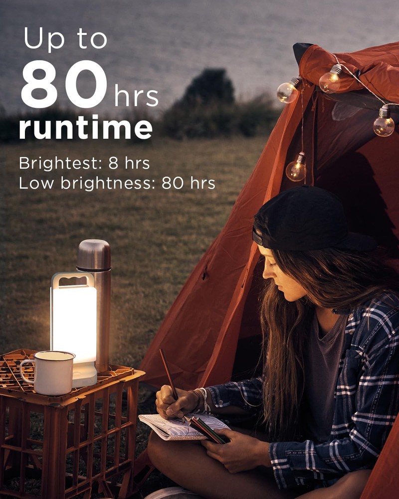 Solar Camping Lantern, Rechargeable Battery Powered White, White