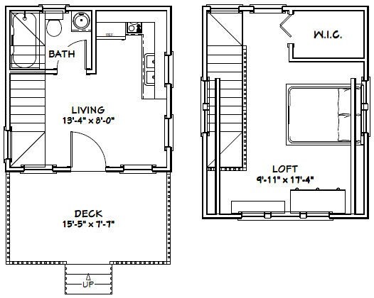 14x14 Tiny House -- 399 sq ft -- PDF FloorPlan -- Model 1C