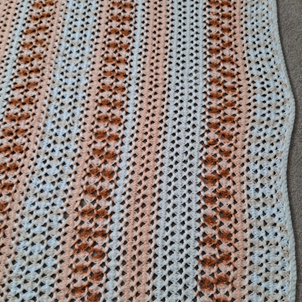 Large 92x55 Handmade Afghan- White, Rust, BisqueThrow Blanket