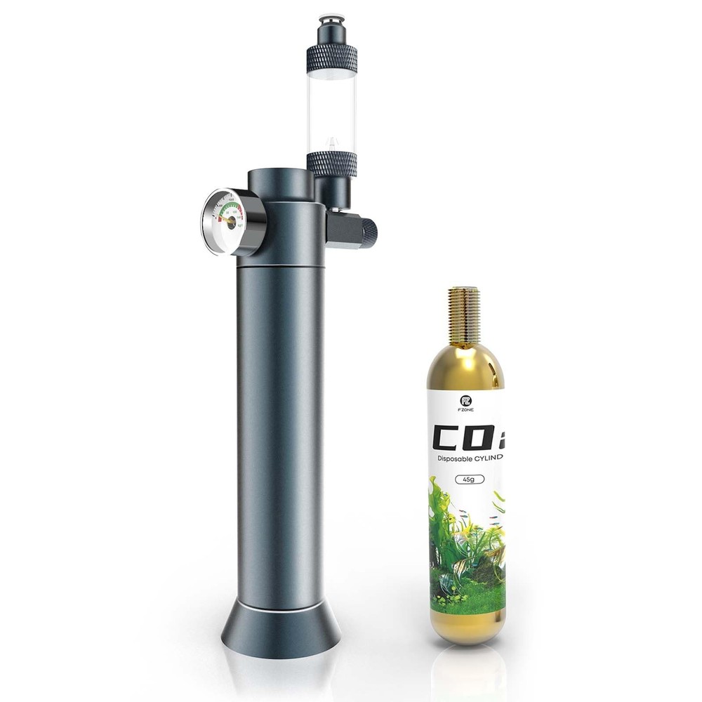 FZONE Desktop Aquarium CO2 System, Regulator with 45g silver grey