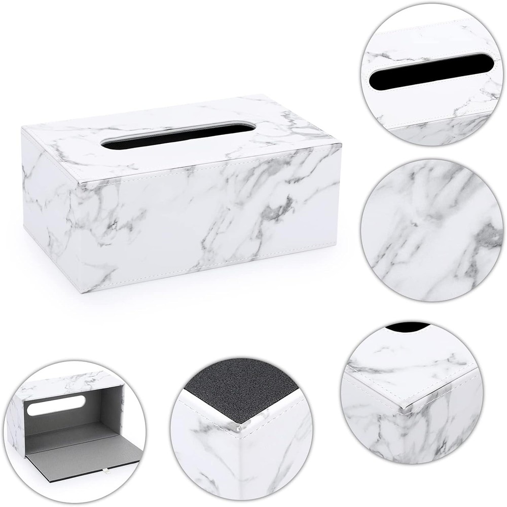 Sumnacon Rectangular Leather Tissue Box Cover - Stylish Medium, Marble White