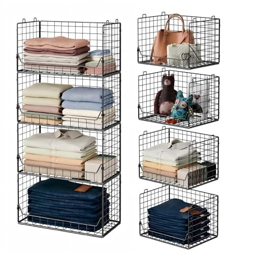 4-Tier Extra Height Stackable Closet Organizer – Foldable Storage Bins for