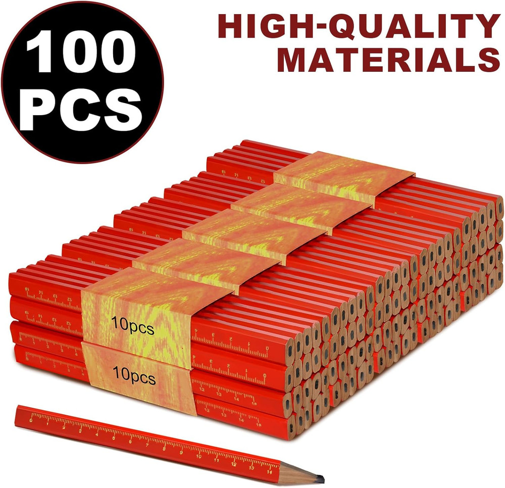 100 Pack Octagonal Black Carpenter Pencils for Woodworking Construction Marking
