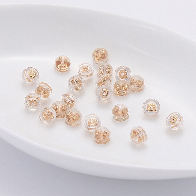 100Pc 18k Gold Silicone Rubber Flat Earring Backs for Studs Upgrade Dual Locking