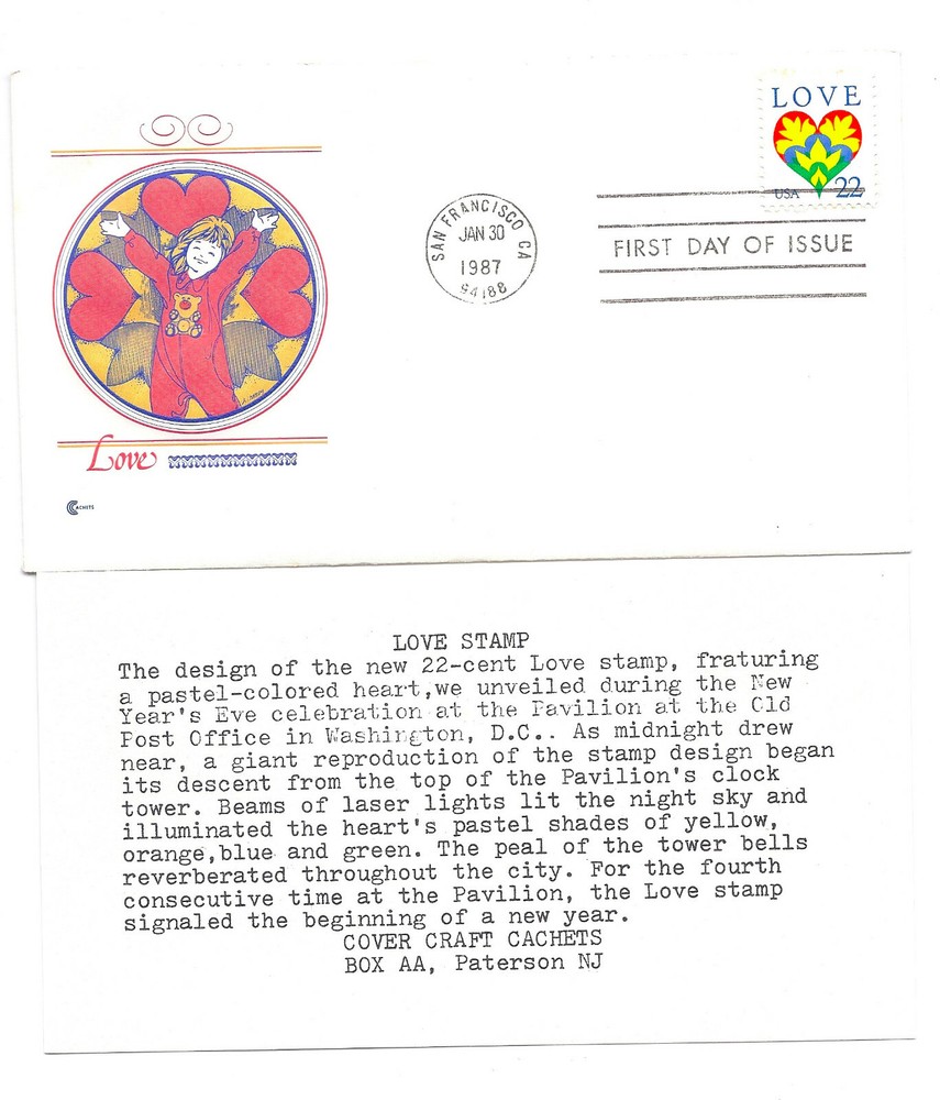 2248 1987 Love Stamp Cover Craft Cachets, CCC, FDC