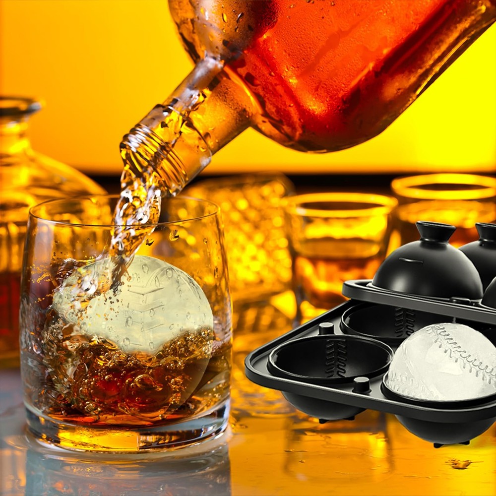 2 Pack Baseball Ice Cube Mold 2.1 Inch Large Silicone Baseball Ice Cube Molds...