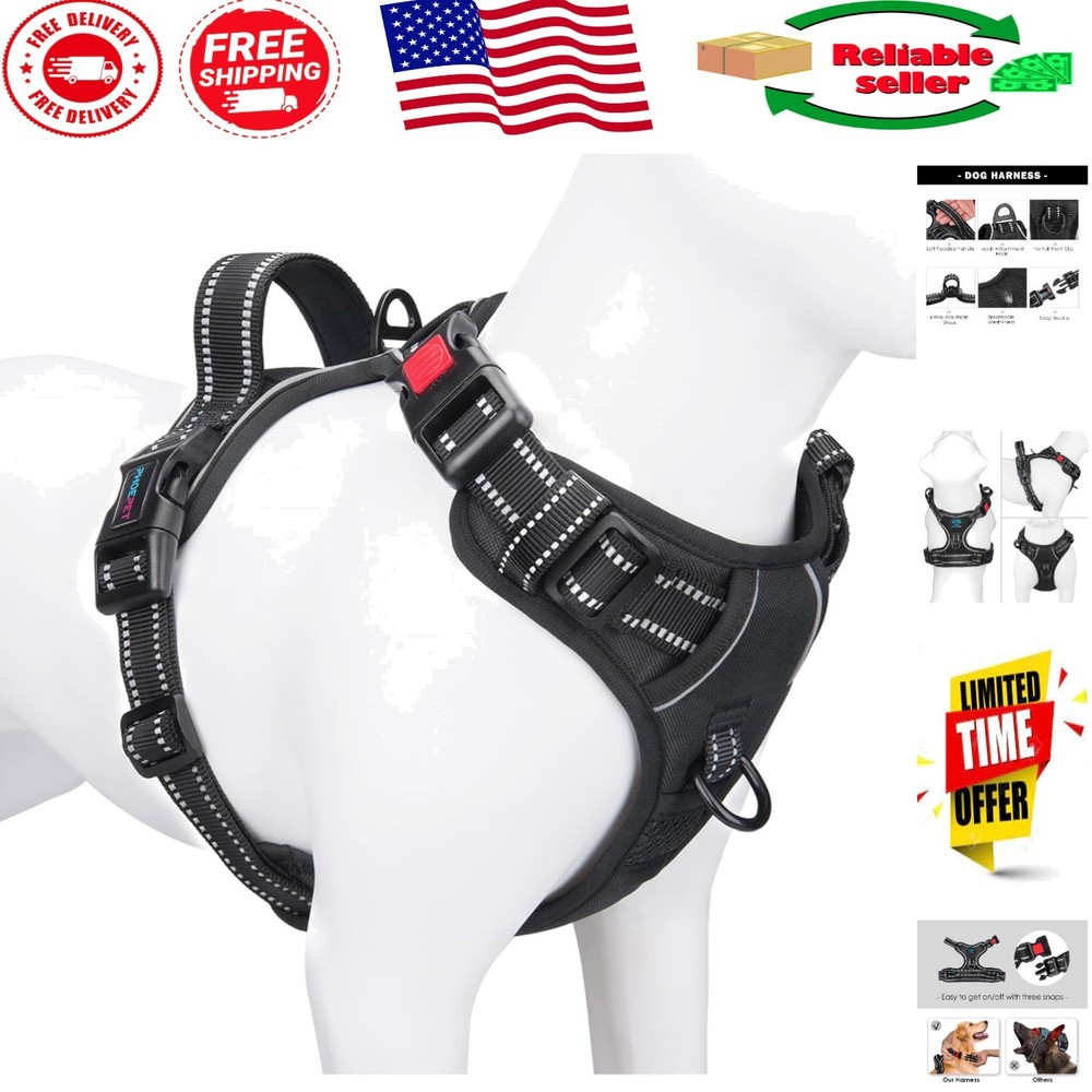 Comfortable No-Pull Dog Harness with Reflective Material & Handle - Small, Black