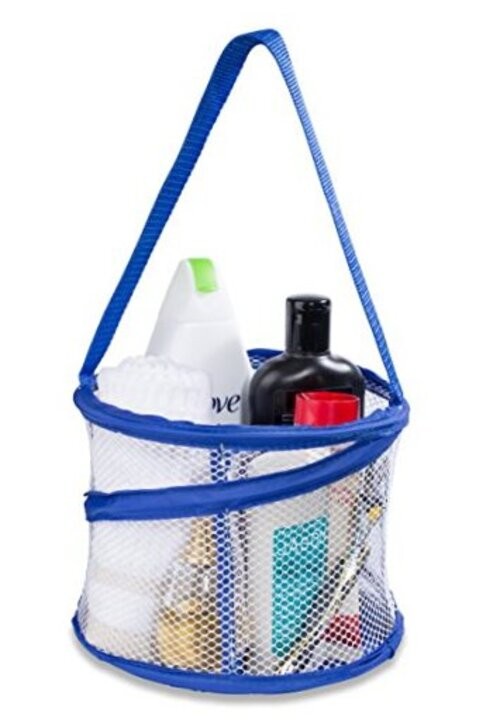 Foldable Shower Caddy - Collapsible, Portable, Drainage Hole, Carry Small Blue