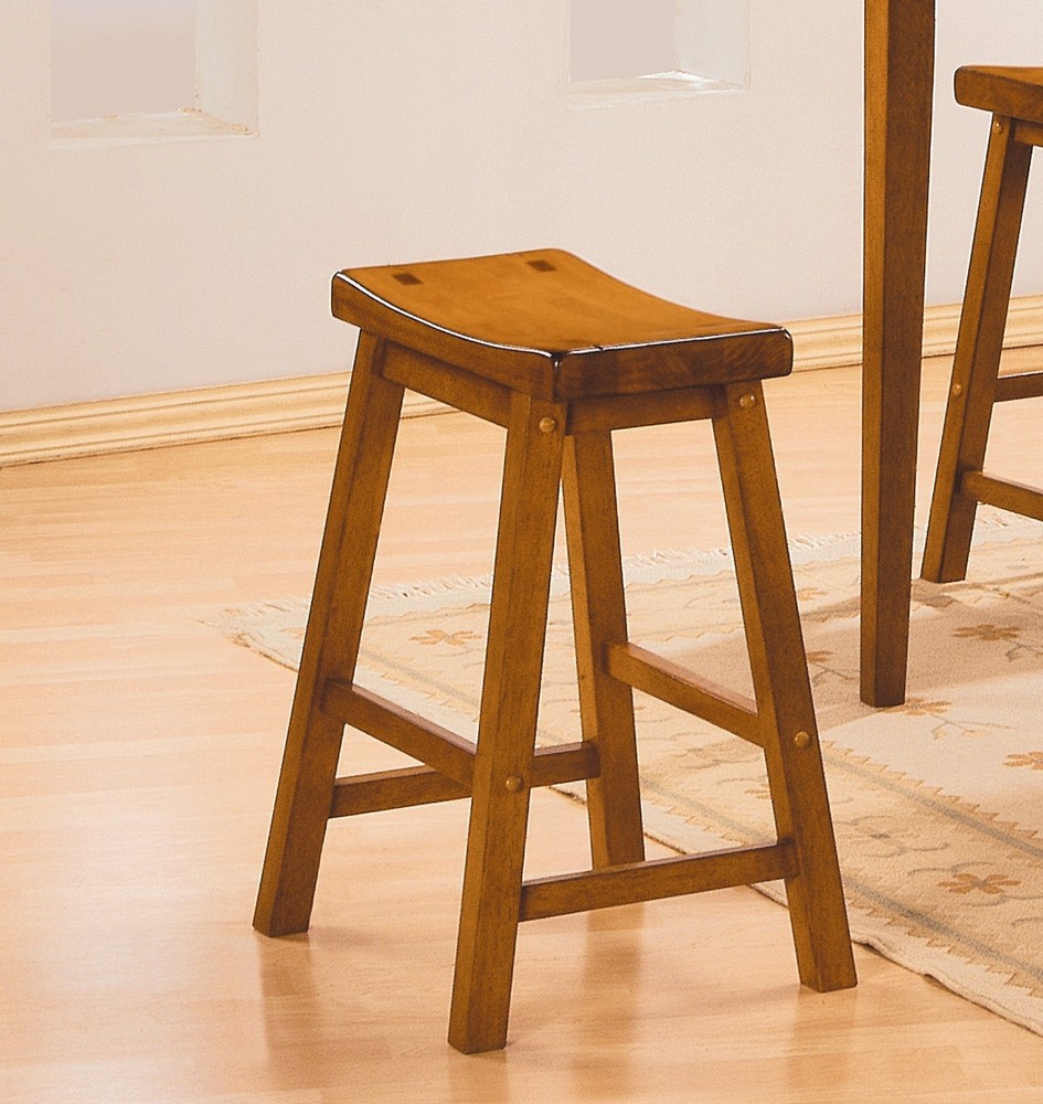 Casual Dining 18-inch Height Saddle Seat Stools 2pc Set Solid Wood Oak Finish