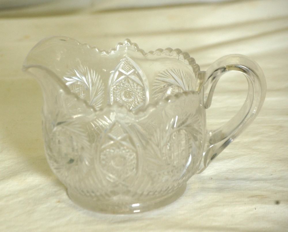 Footed Creamer Clear Cut Glass Waffle Pinwheel Pattern