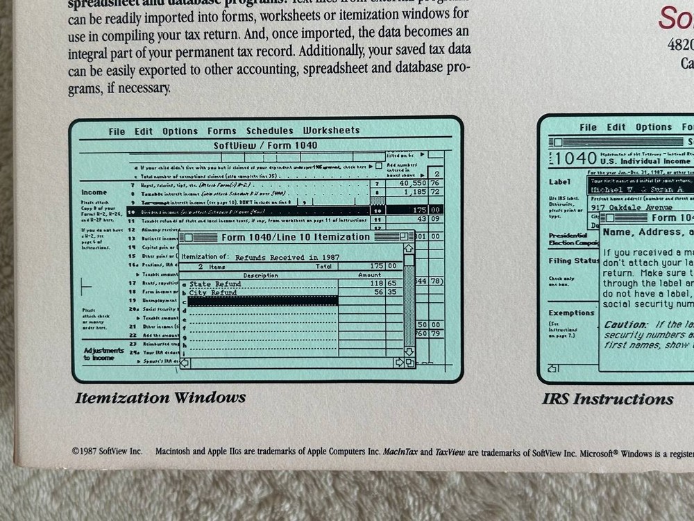 MacInTax Federal 1987-1988. Apple Macintosh software