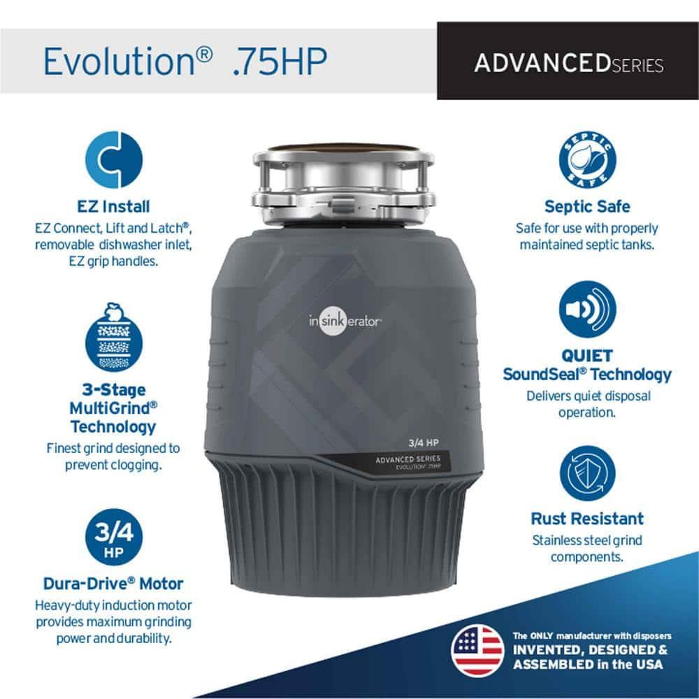 Evolution .75HP, 3/4 HP Garbage Disposal, Advanced Series EZ Connect Continuous