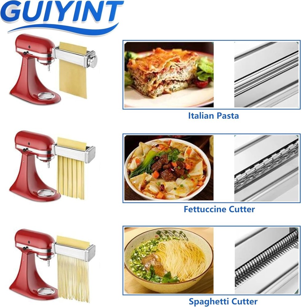 3-Piece Pasta Roller & Cutter Set, Pasta Maker Attachments Set Replacement fo...