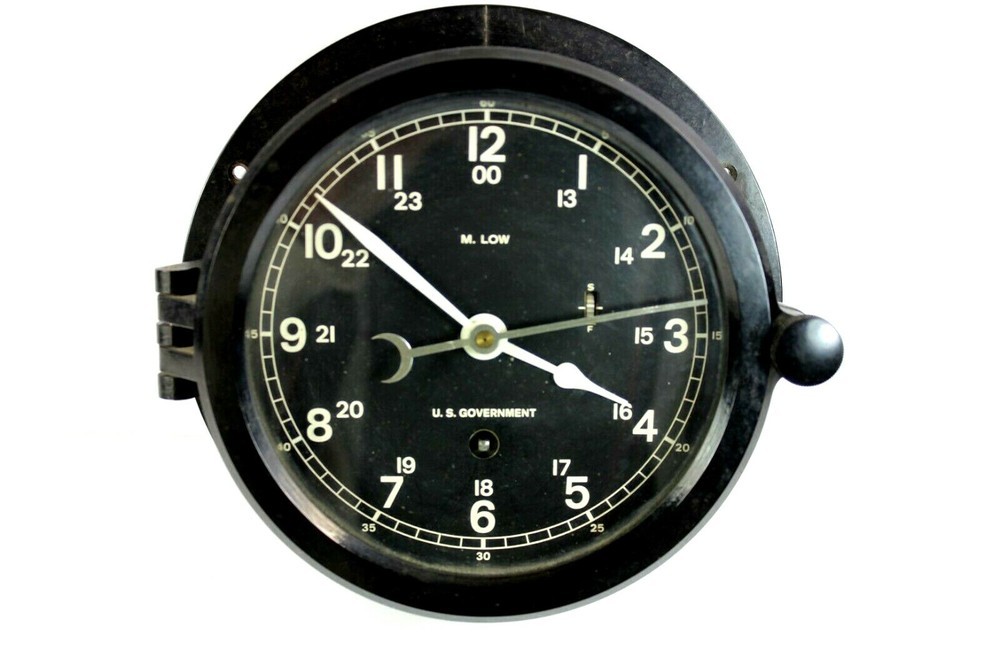 U.S. Government M. Low Black Bakelite 2400 Hours Bulkhead Clock - MINT CONDITION