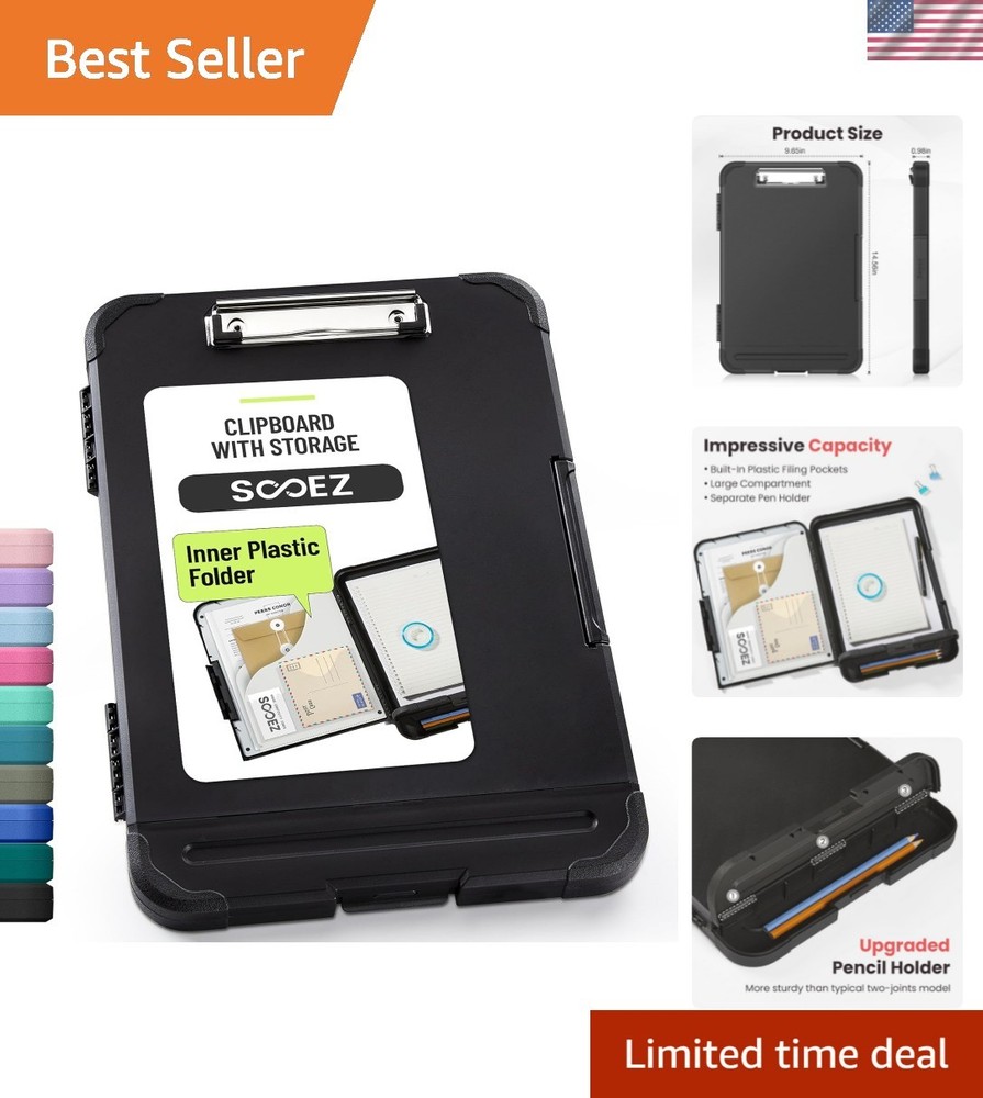 Reinforced Clipboard with Storage, Inner Plastic Folder Attached, Heavy Duty ...