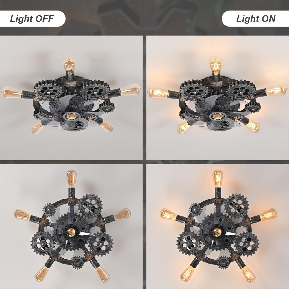 20 Inch Steampunk Ceiling Fan with Light Remote