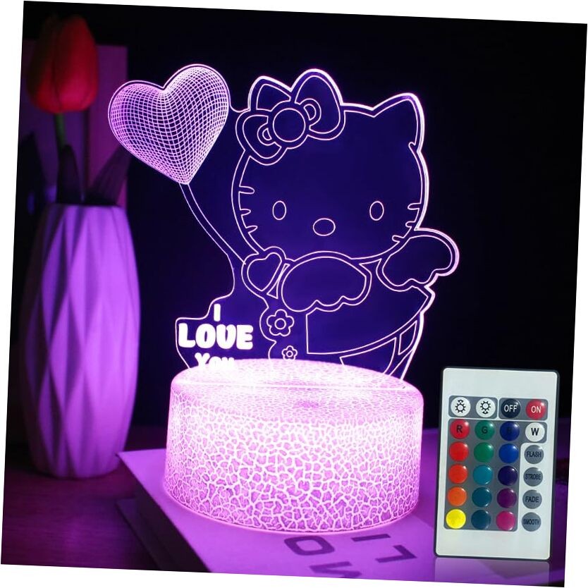 Kitty Night Light - 16-Color Changing Anime Cat Lamp with Remote Control,