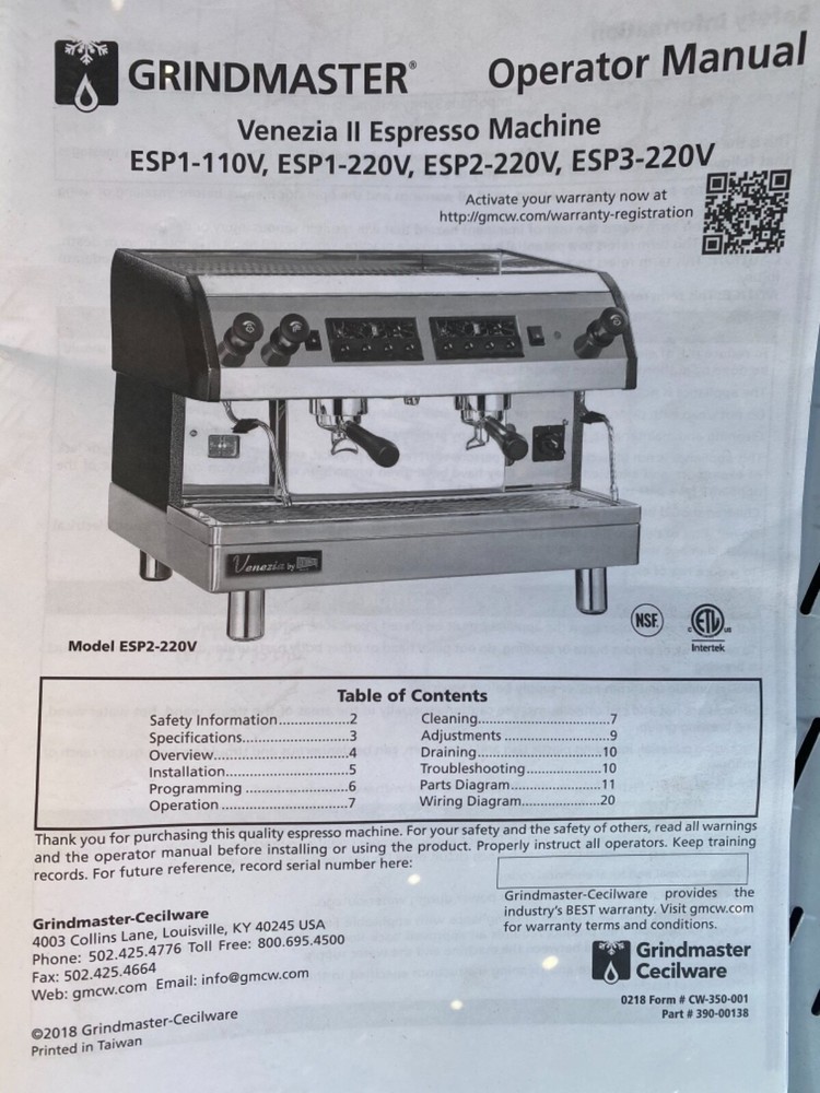 Manual Grindmaster 3 group Espresso Machine ESP3 220