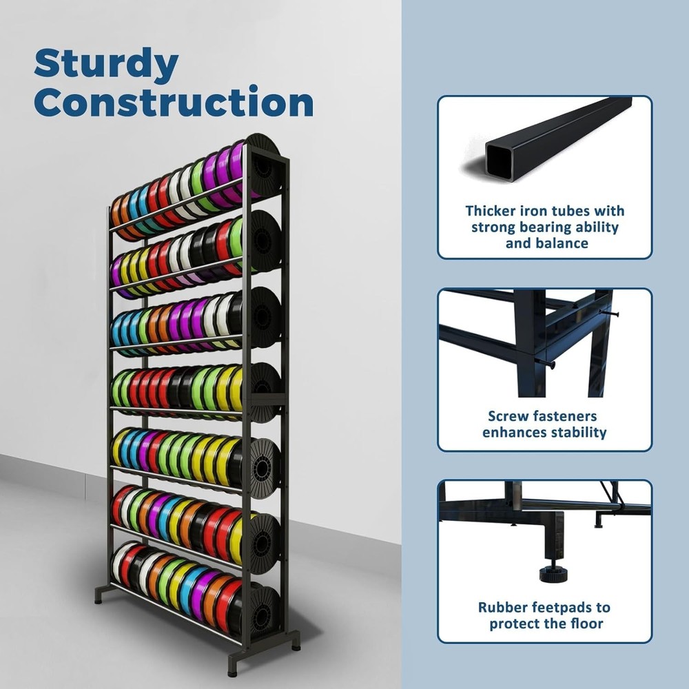 Heavy-Duty 3D Printer Filament Storage Rack - Large Capacity & Adjustable