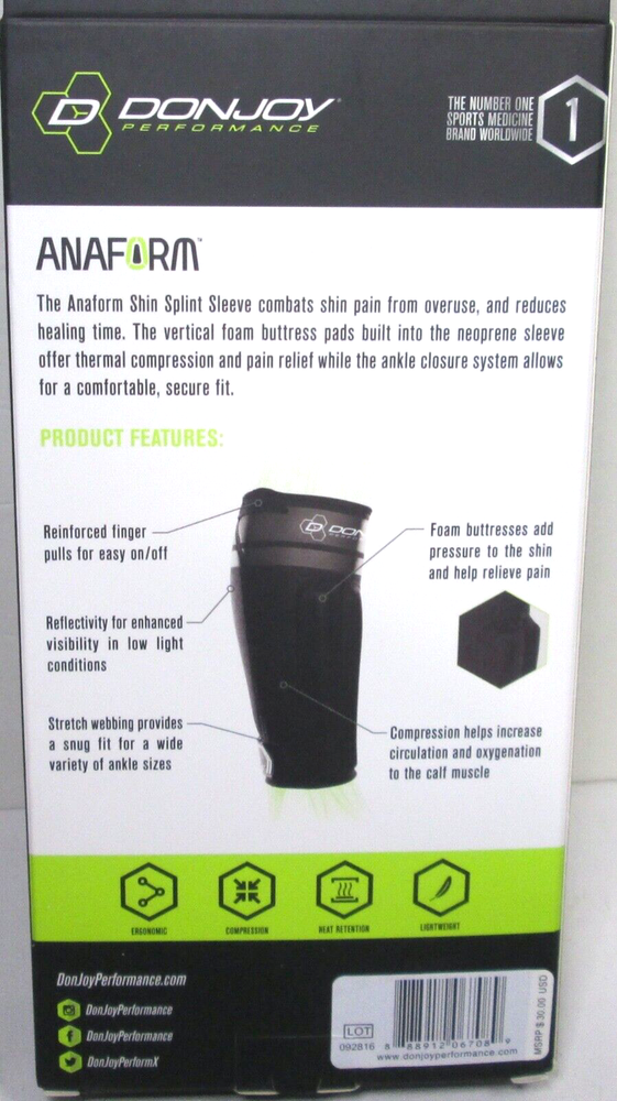 DonJoy Performance ANAFORM Shin Splint Compression Sleeve: Black Medium