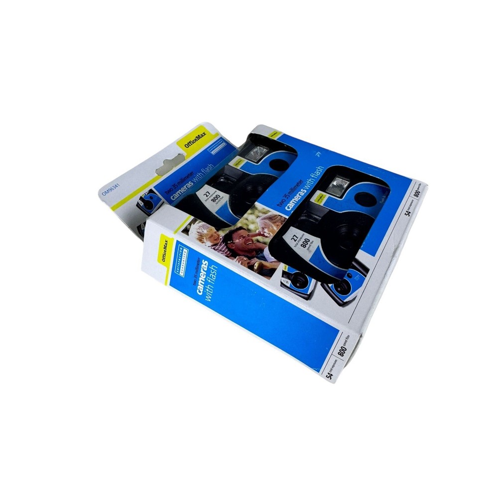 Office Max 35 Millimeter Cameras with Flash 2-Pack 800 Speed 54 Total Exposures