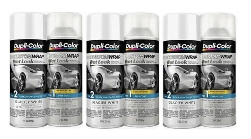 6 Cans Glacier White Dupli-Color Custom Wrap Wet Look Step 1 Prep/Step 2