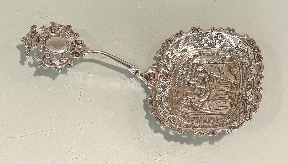 Vintage Antique 19C Dutch Hallmarked Silver Figural Serving Decor Spoon