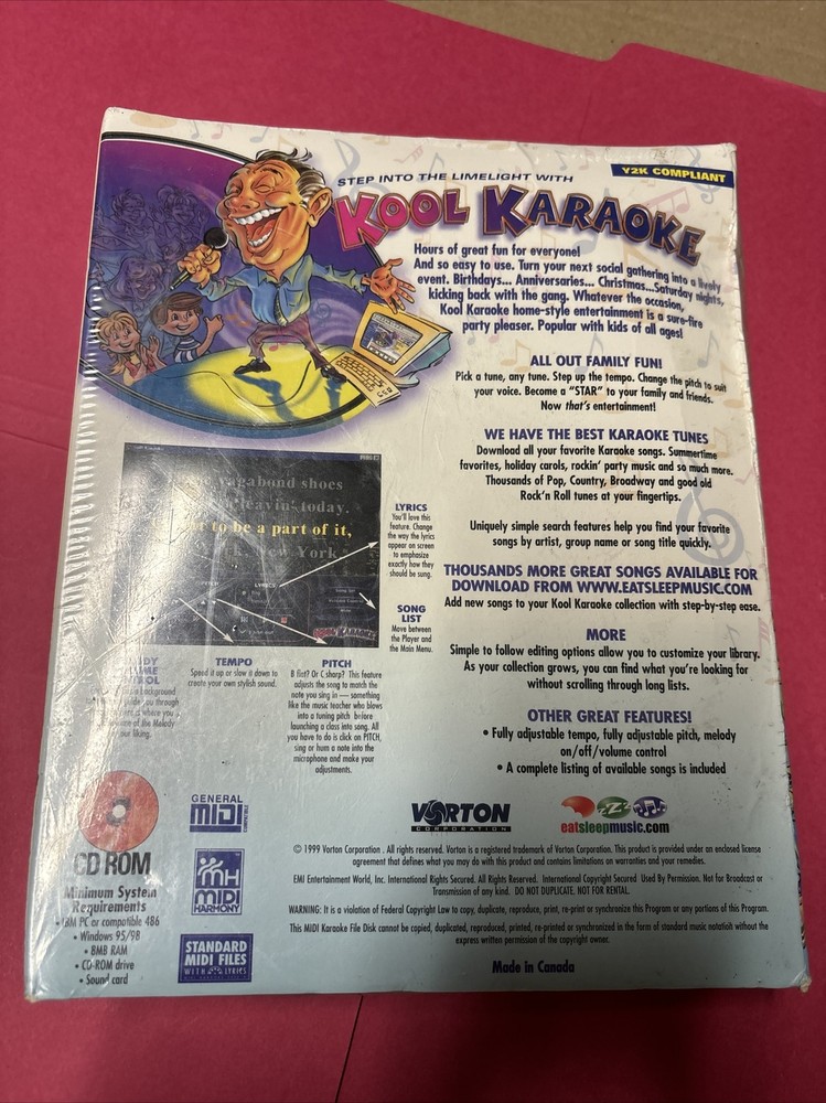 Kool Karaoke w/Microphone CD-Rom Windows 95/98 & IBM PC