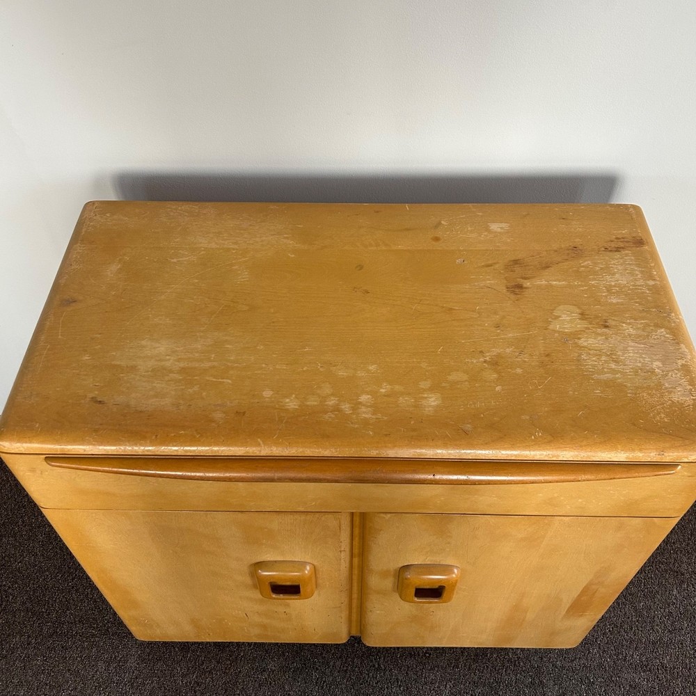 Vintage Heywood Wakefield MCM Server, Solid Maple, 2 Door, Wheat Finish AS-IS