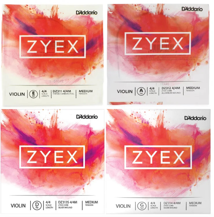 D'Addario Zyex Violin String Set - 4/4 Size with Silver D