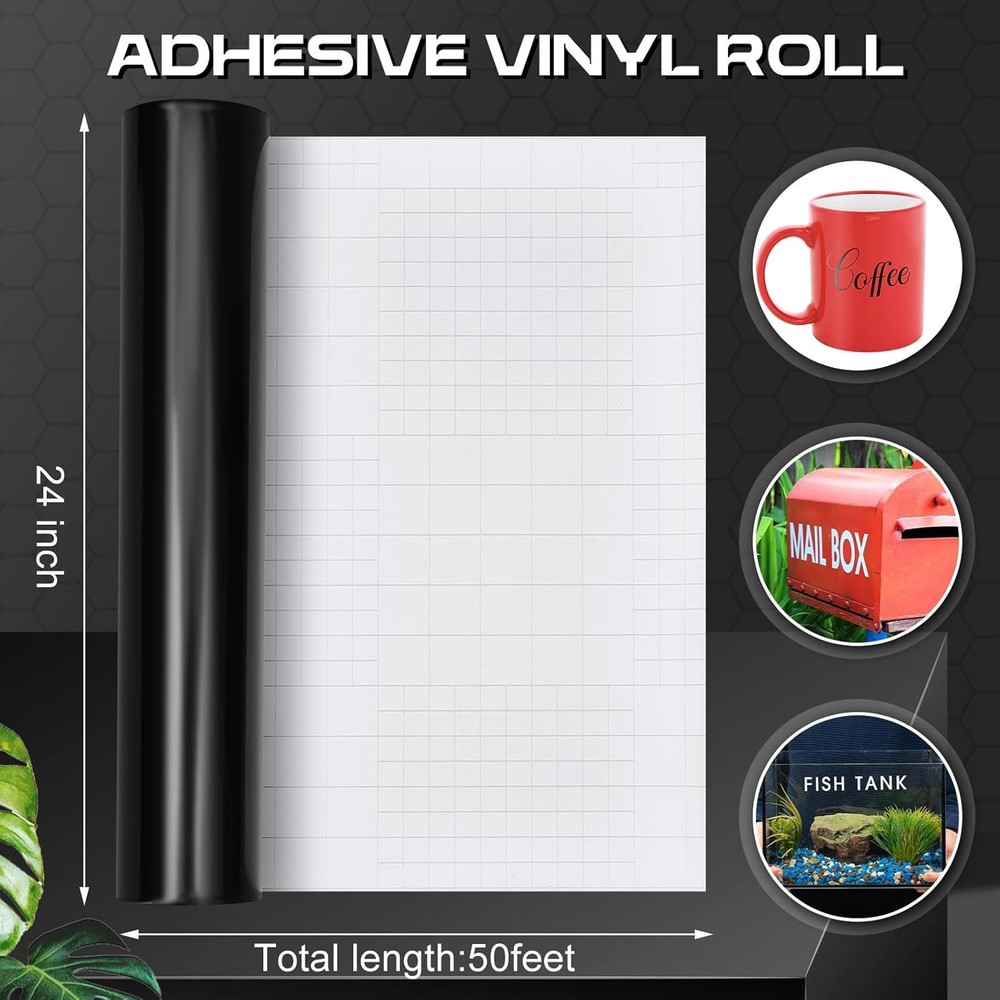 Gueevin Glossy Vinyl Roll Permanent Self Adhesive 24" x 50 ft, Black