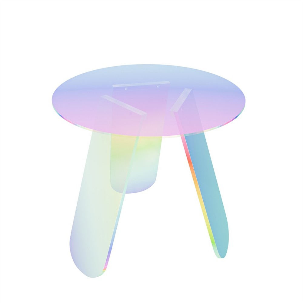 Round Iridescent Rainbow Coffee Table Acrylic Sofa Side End Table Triangle Legs