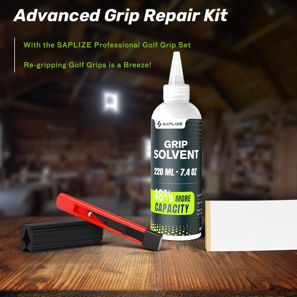SAPLIZE Golf Grip Value Kit – 7.4oz Solvent, 15 Grip Tapes, Hook Blade & Rubbe