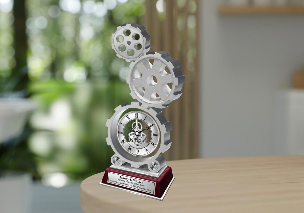 Personalized clock engraved gear shape clock engineer employee service award