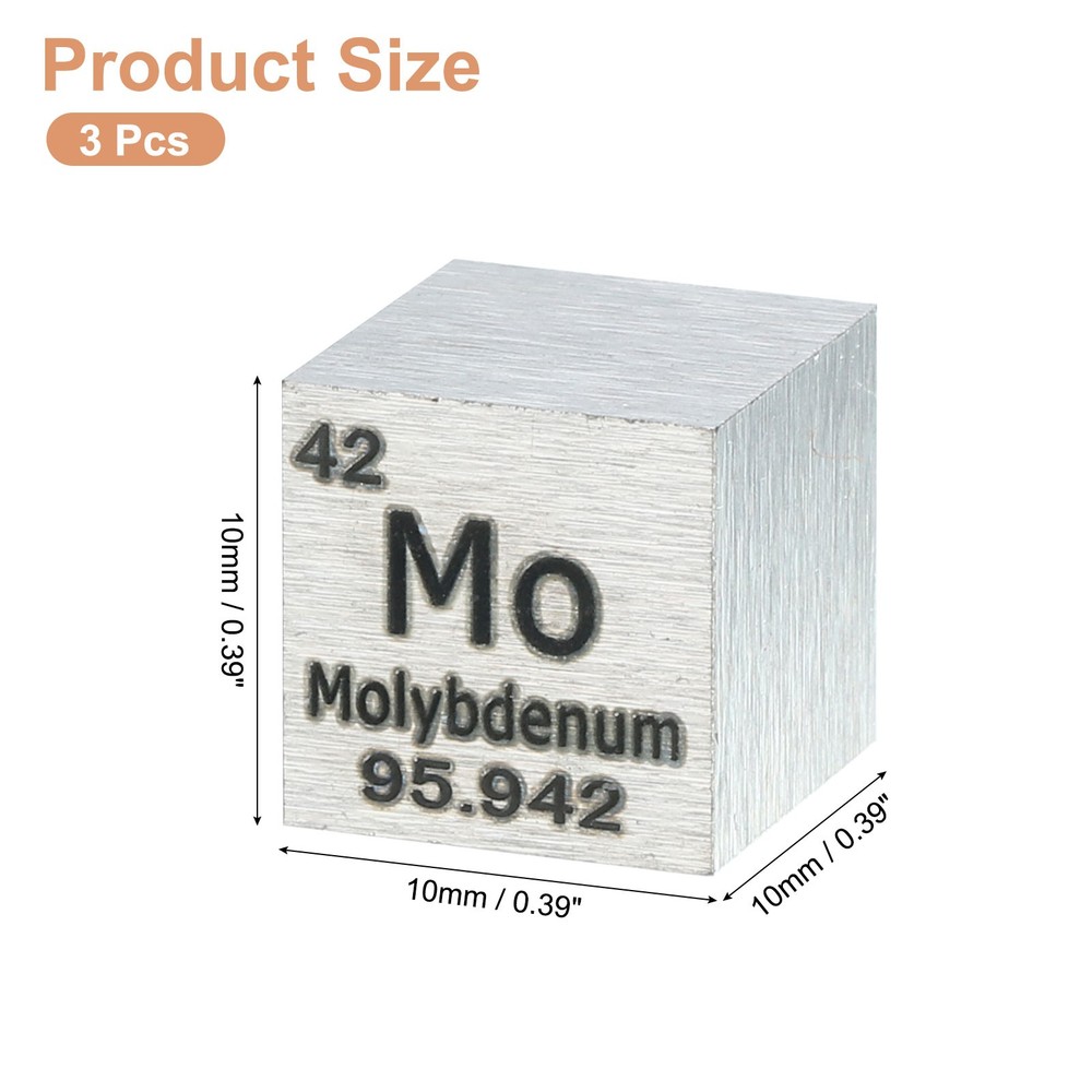 3Pcs Molybdenum Cube, 0.39" High Density Metal Element Cube for Education,Silver